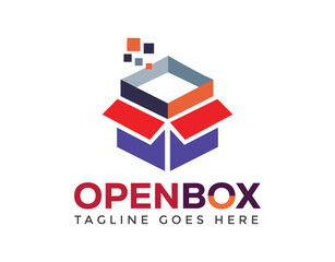 Fototapeta premium geometric unboxing logo vector, color box open logo, delivery company logo design template