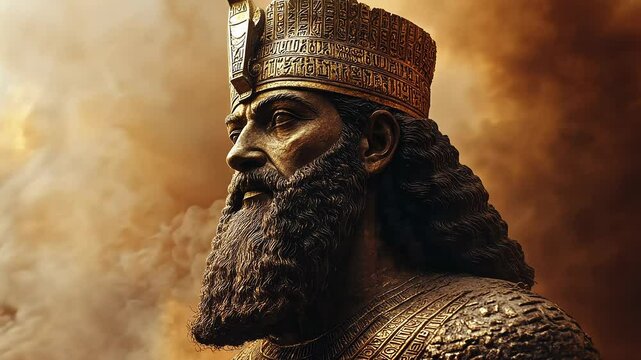 Monument of Cyrus the Great emerging from smoke and flames