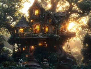 Enchanting Whimsical Treehouse Hideaway in Captivating Sun Dappled Forest