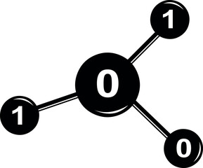vector illustration black and white icon of molecule with 0 and 1 binary code system, in nanotechnology or biotechnology concept