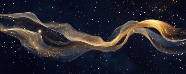 Celestial Dance: Golden Nebulae Swirling Through Starry Night