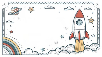 cute rocket retro vintage illustration background 