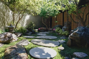 Virtual reality pop-up ad experience in a tranquil Zen garden setting,