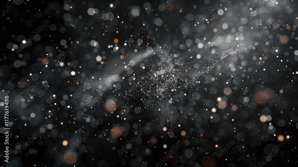 Poster stunning floating particles create a mesmerizing abstract scene against a black background, enhancin