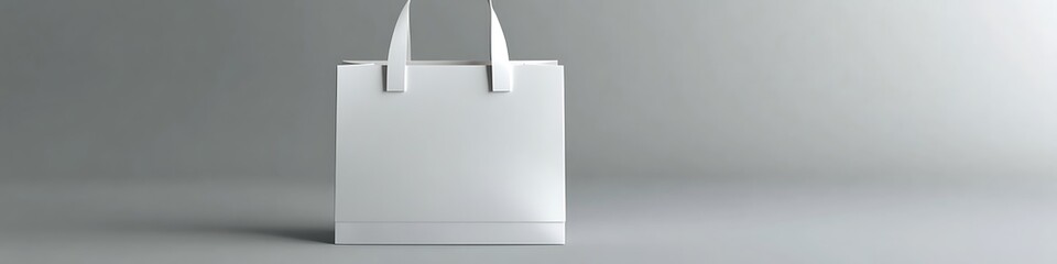 Empty white paper bag mockup with slight shadow and texture visible on a gray background,.