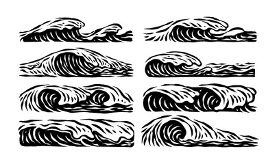 Hand drawn ocean waves vector tides.