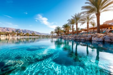 A peaceful scene of the Al Ain Oasis with its ancient irrigation systems and tall date palm trees