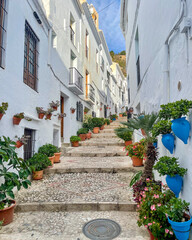 Naklejka premium Charming Alleyway in Frigiliana White Village, Andalusia, Spain