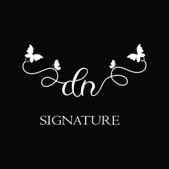 DN Handwritten initial letter, DN simple signature vector logo with butterfly shape variation, beauty, photography letter logo design. D N