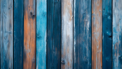 Obraz premium Weathered Wooden Planks In Blues Browns And Whites