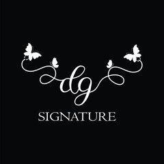 DG Handwritten initial letter, DG simple signature vector logo with butterfly shape variation, beauty, photography letter logo design. D G