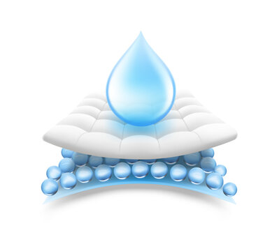 Realistic drop with layered absorbent core that shows prevents leaking. Vector illustration isolated on white background. Perfect for hygiene product and absorbent materials. EPS10.
