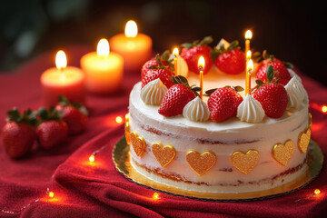 Valentine's Cake with Strawberries and Candles