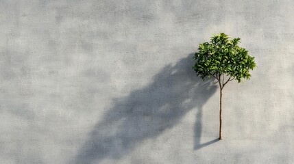 A shadow of a tree on a concrete jungle wall, symbolizing lost nature due to emissionsdriven urban growth