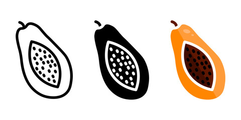 Papaya orange color icon. Half papaya fruit symbol. Exotic pawpaw illustration. Tropical fruit sign. Summer pictogram.