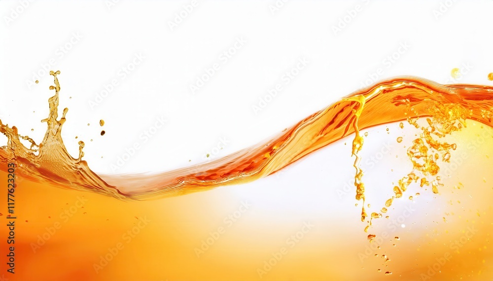 Poster Golden Splash of Liquid in Motion Capturing Vivid Amber Hues with Dynamic Ripples and Bubbles, Perfect for Beverage or Oil Concepts

