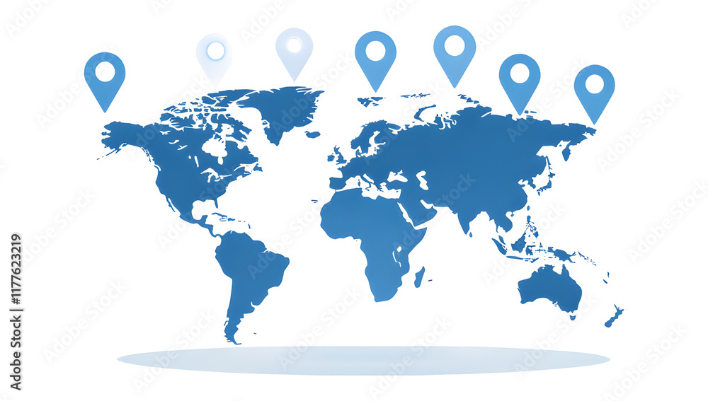 Poster world map with location icon isolated on transparent.