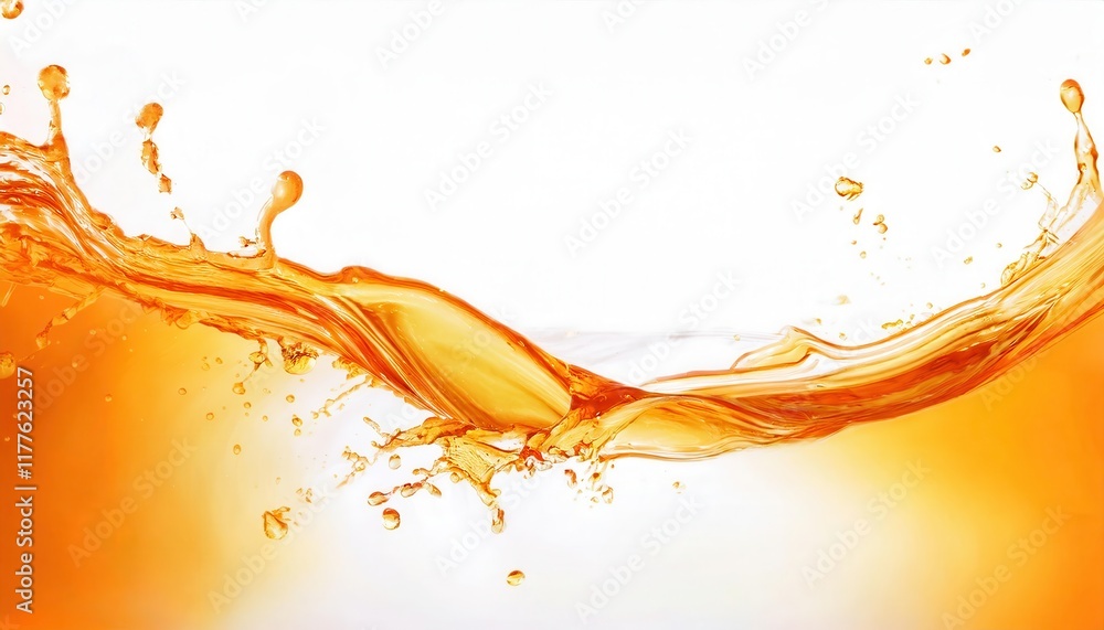 Poster golden splash of liquid in motion capturing vivid amber hues with dynamic ripples and bubbles, perfe