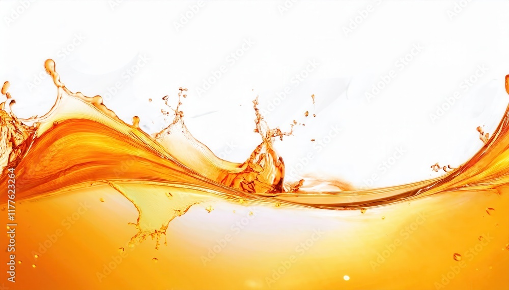 Poster Golden Splash of Liquid in Motion Capturing Vivid Amber Hues with Dynamic Ripples and Bubbles, Perfect for Beverage or Oil Concepts

