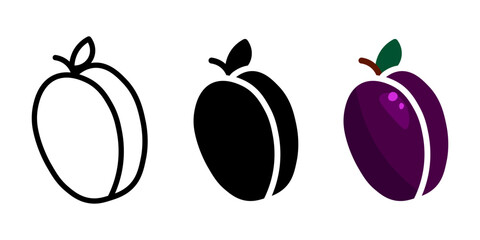 Plum fruit color icon. Purple juicy plum symbol. Fresh rand ripe fruit sign. Summer pictogram.