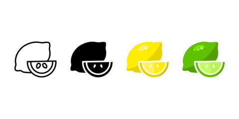 Lemon yellow color icon. Lime green symbol. Exotic and tropical citrus illustration. Fresh sour fruit pictogram.