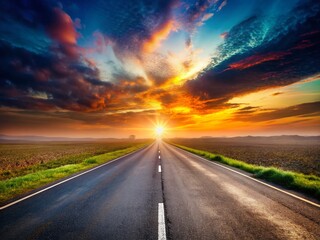 Naklejka premium Panoramic Empty Road Vanishing at Horizon - Stock Photo