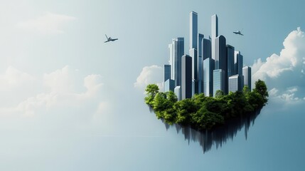 Fototapeta premium A futuristic ecocity with animals roaming freely, blending urban life with conservation efforts