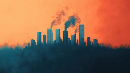 Fototapeta premium A global perspective of cities emitting pollution juxtaposed with shrinking wildlife habitats, highlighting the global crisis