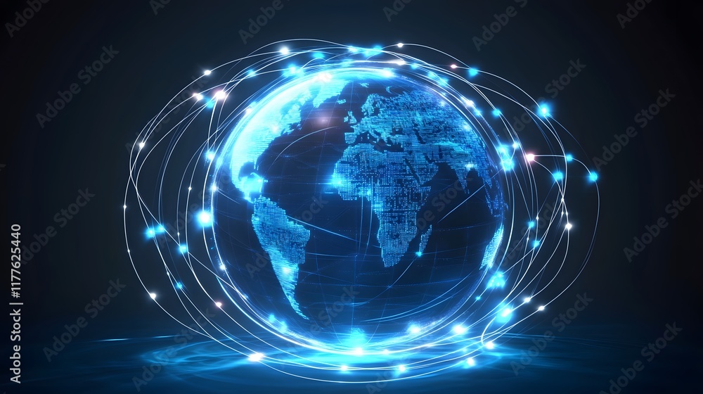 Poster glowing abstract sphere with neon lights and fractal patterns