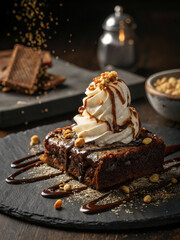 Whipped Cream on Hot Fudge Brownie