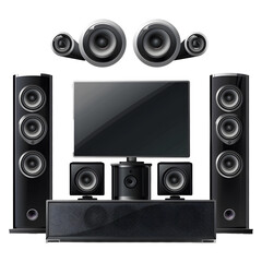 Speakers set up with monitor isolated on transparent.
