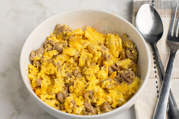 scramble egg and sausage