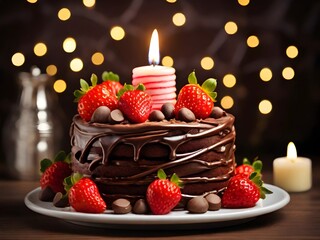  Birthday Cake with Chocolate and Strawberries - Celebration Background