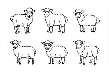 Cute Sheep Illustrations for Coloring Books or Designs