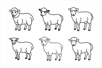 Cute Sheep Illustrations for Coloring Books or Designs