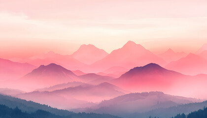 Obraz premium Pink Hues Over Misty Mountain Ranges