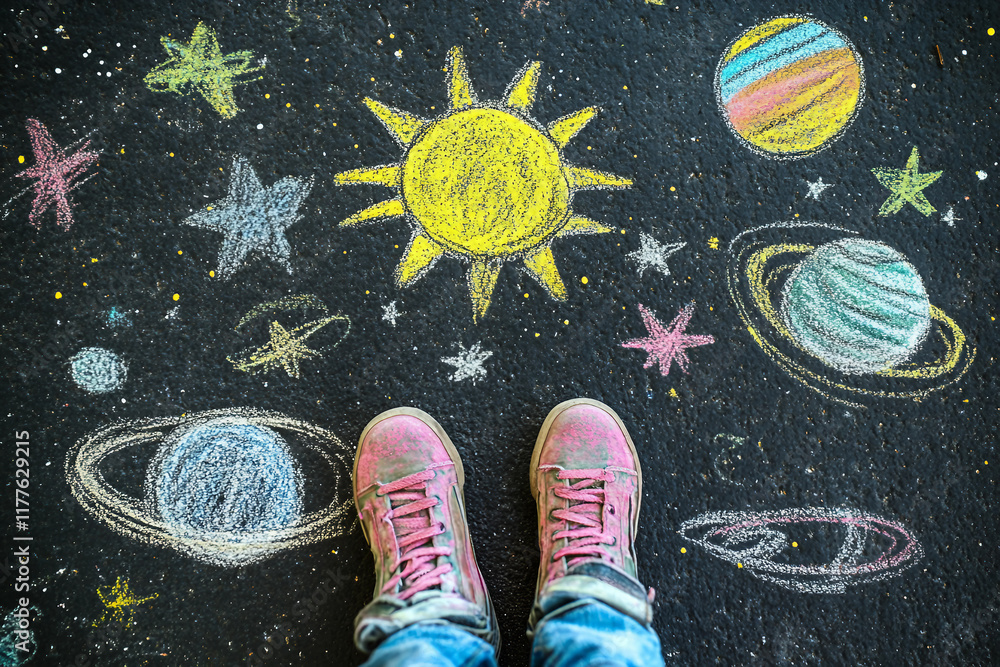 Poster generative ai photo of kids playing with chalk creating colorful masterpieces