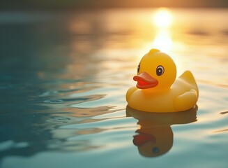 Golden Hour Rubber Duck: Serene Sunset Swim