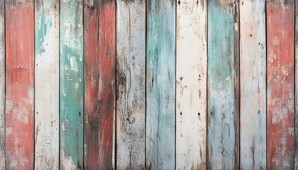Weathered Wooden Planks Displaying Varied Paint Colors