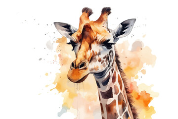 Watercolor background with giraffe. Animal illustration. Wild life.