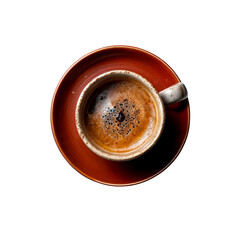 Espresso Perfection: A warm, inviting cup of espresso with a rich crema, sitting on a terracotta saucer.  The perfect start to your day or a moment of peaceful indulgence. 