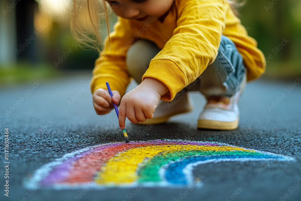 Poster generative ai image of child drawing with colorful chalk