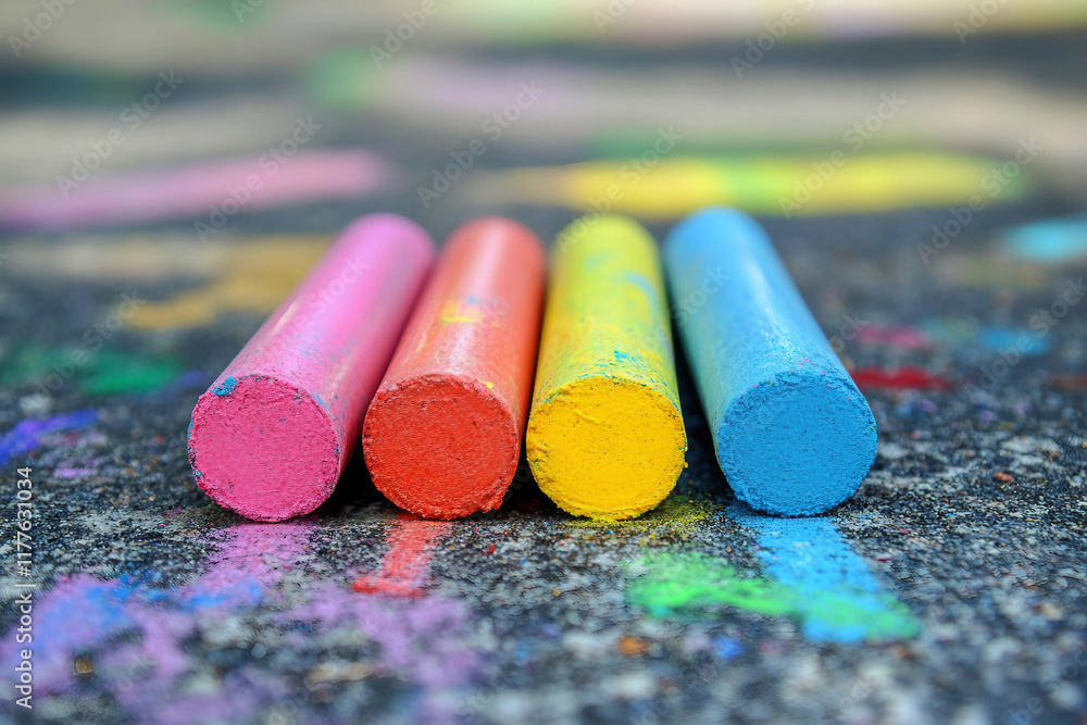 Poster generative ai image of child drawing with colorful chalk