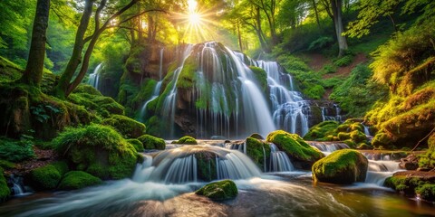 Panoramic View of a Stunning Waterfall near Kaleytsa Village, Troyan Municipality, Bulgaria