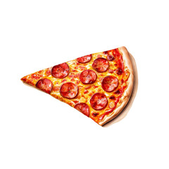 A Slice of Pepperoni Pizza Perfection: A close-up shot of a perfectly cooked slice of pepperoni pizza, with melted cheese and tangy sauce, captures the essence of Italian comfort food.  