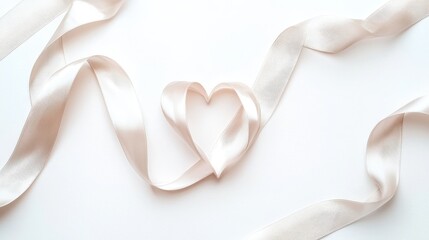Valentine's Day Heart-Shaped Ribbon Elegant Beige Satin Decorative Art Minimalist Studio Close-Up Love Concept