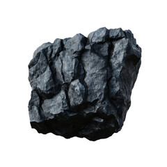 Obraz premium Black coal rock with rough surface texture and natural formations. It displays a rugged, layered appearance typical of coal deposits. Isolated on transparent background, png.