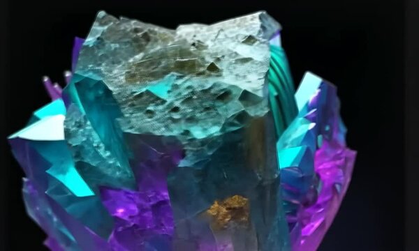 blue and pink crystal sparkling and shining while rotaing