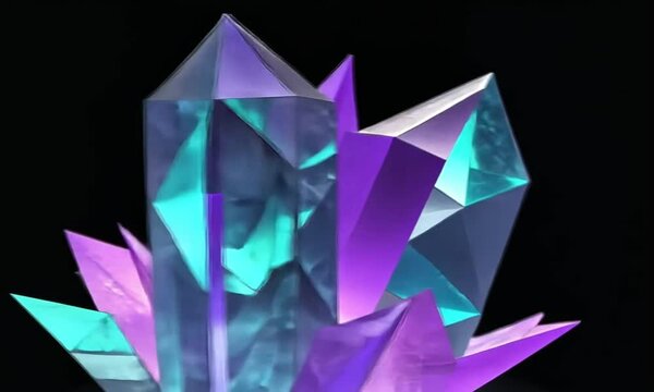 Blue and purple crystals rotating slowly and sparkling