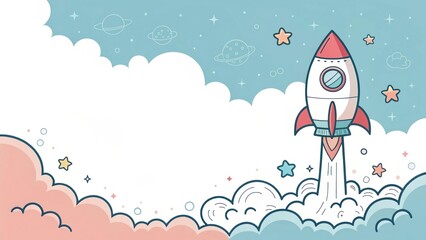 Fototapeta premium cute rocket start up doodle art illustration background